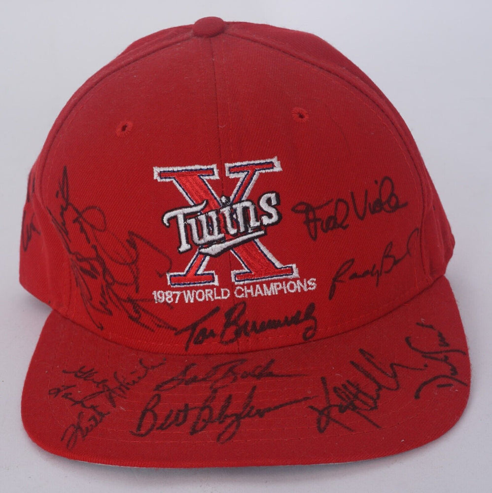 1987 Minnesota Twins World Series Champs Team Signed Baseball Hat Beckett COA