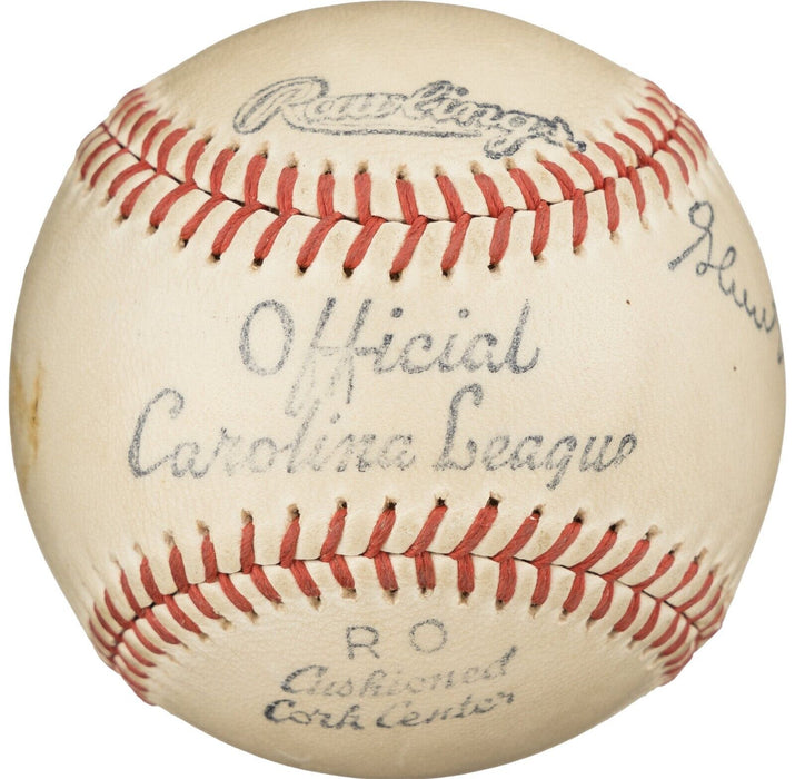 Connie Mack Single Signed Baseball With Photo Of Him Signing It Beckett COA