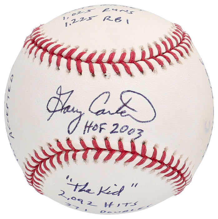 Gary Carter Signed Heavily Inscribed STAT Major League Baseball Beckett & RJ COA