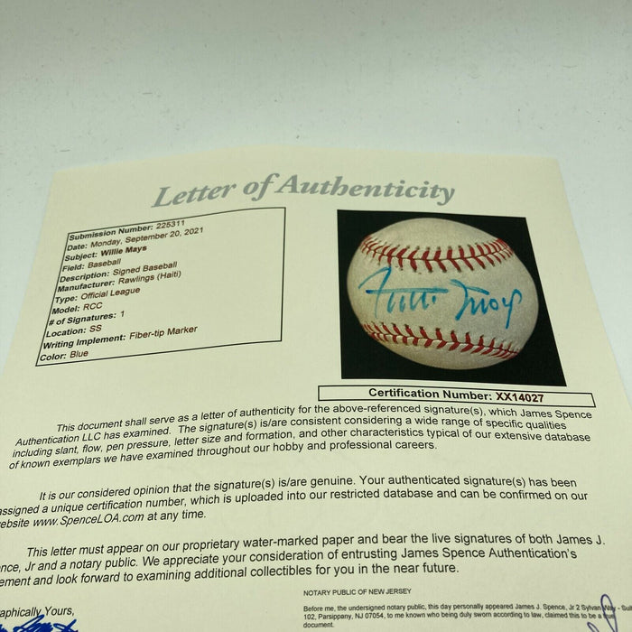 Willie Mays Signed Autographed Vintage Official League Baseball With JSA COA