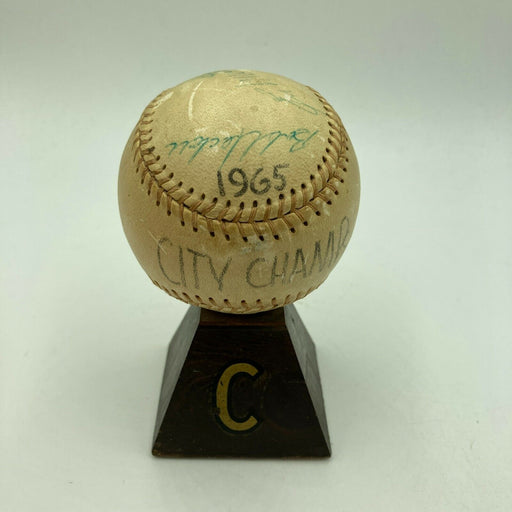 Eddie Mathews & Bob Uecker Signed 1965 City Champs Trophy Baseball JSA COA