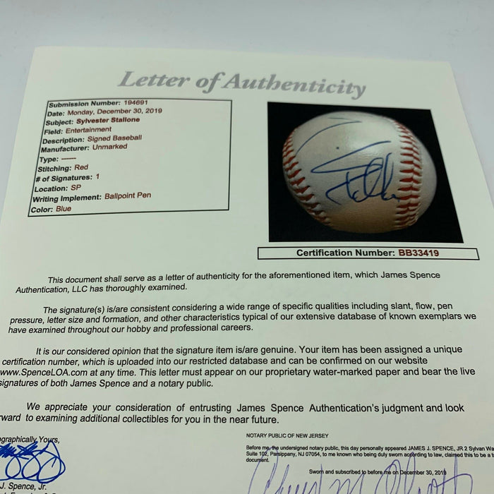 Sylvester Stallone Single Signed Autographed Baseball Rocky Balboa JSA COA RARE