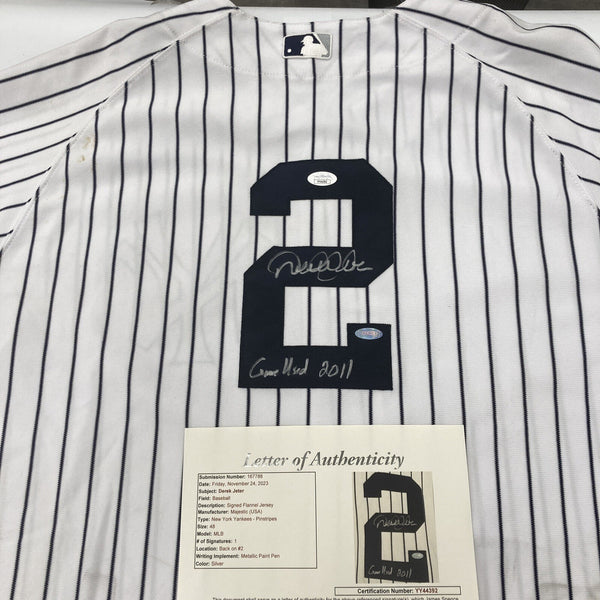 Derek Jeter 2011 Signed Game Used Jersey Photo Matched To 3 Games JSA COA