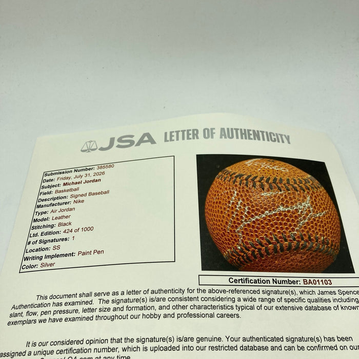 Michael Jordan Signed Nike Basketball Style Baseball UDA Upper Deck & JSA COA