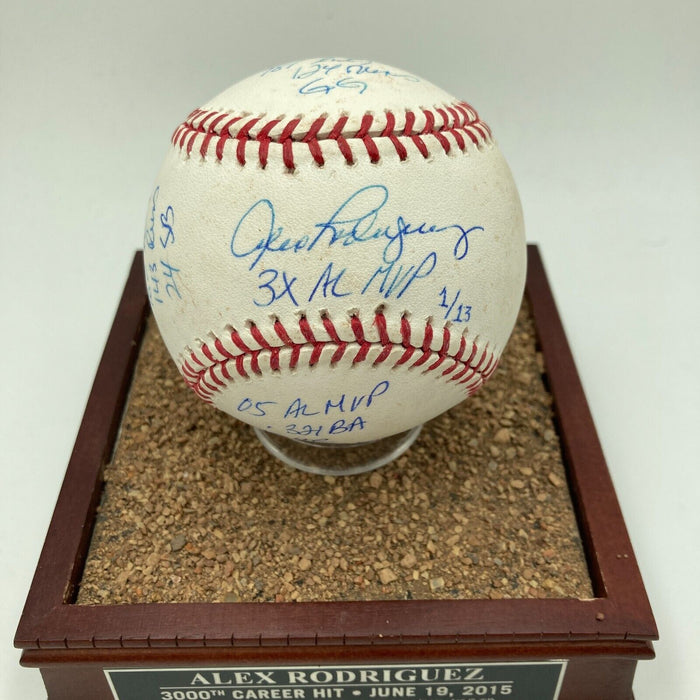 Alex Rodriguez Signed Heavily Inscribed STAT Baseball Steiner COA With Case