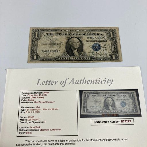 Gene Tunney Signed 1935 $1 One Dollar Bill With JSA COA Boxing Hall Of Fame