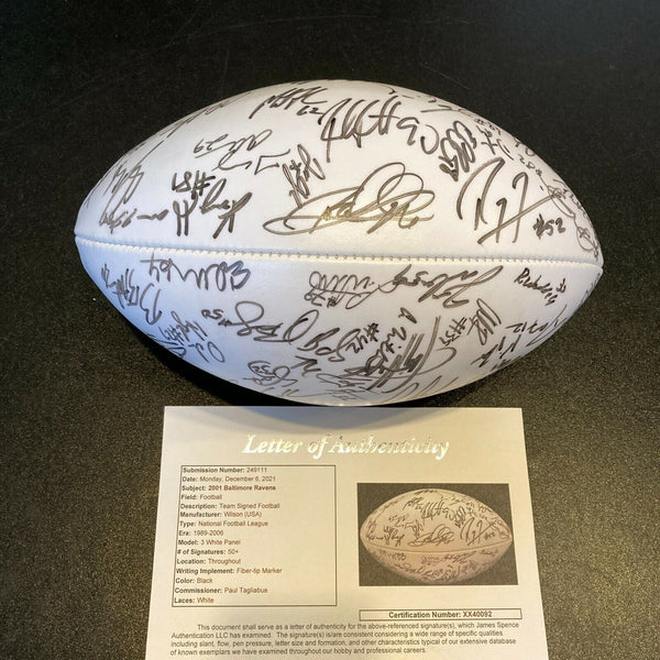 2001 Baltimore Ravens Team Signed Wilson NFL Football Ray Lewis JSA COA