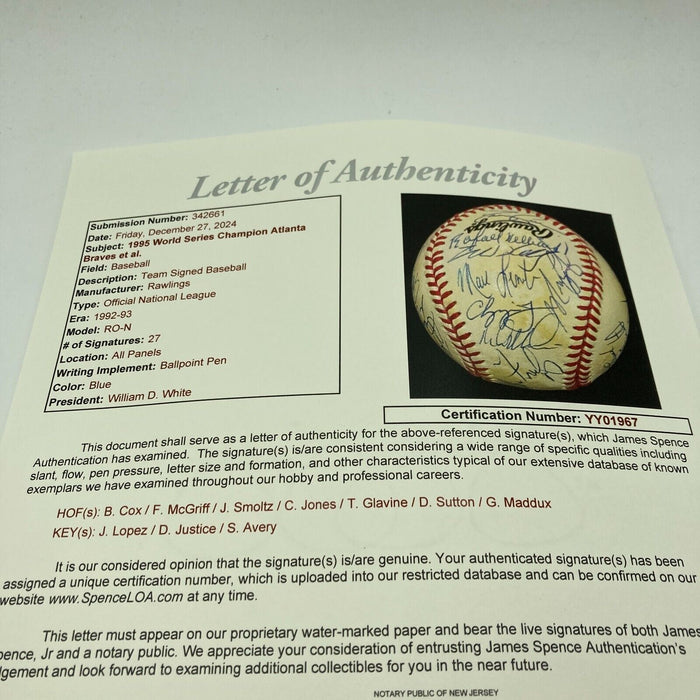 1995 Atlanta Braves World Series Champs Team Signed National League Baseball JSA