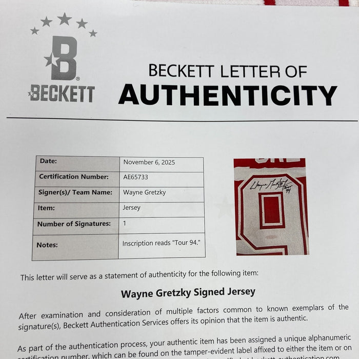Wayne Gretzky Signed 1994 Authentic "Ninety-Nine" Tour Jersey Beckett COA