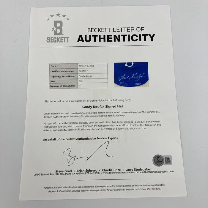 Sandy Koufax Signed Brooklyn Dodgers Game Model Hat UDA COA 19/100