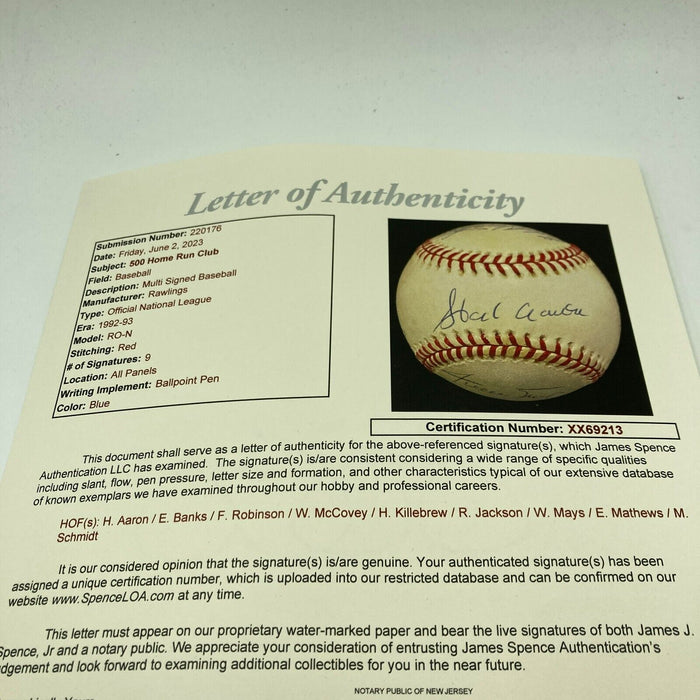 Willie Mays Hank Aaron Ernie Banks 500 Home Run Signed Baseball JSA COA