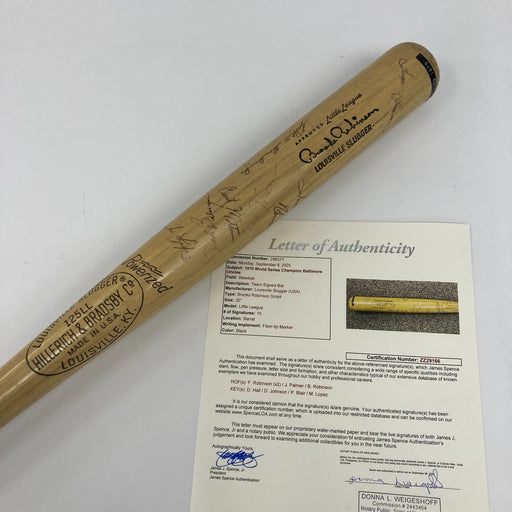1970 Baltimore Orioles World Series Champs Team Signed Baseball Bat JSA COA