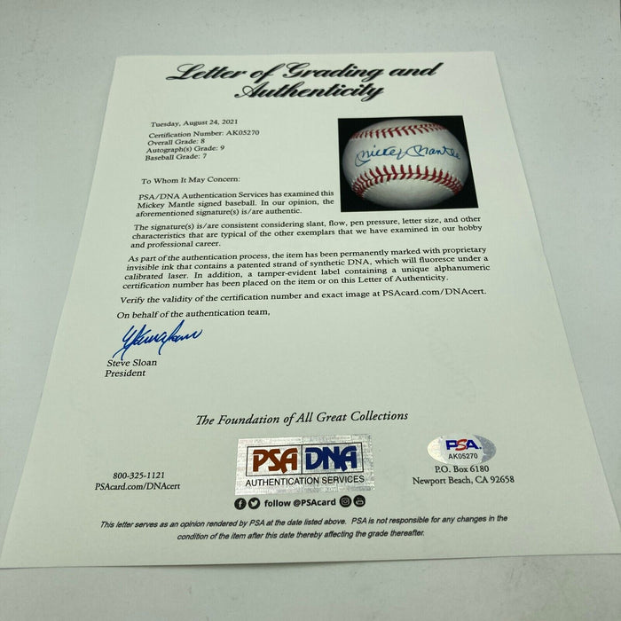 Mickey Mantle Signed American League Baseball PSA DNA Auto Graded MINT 9