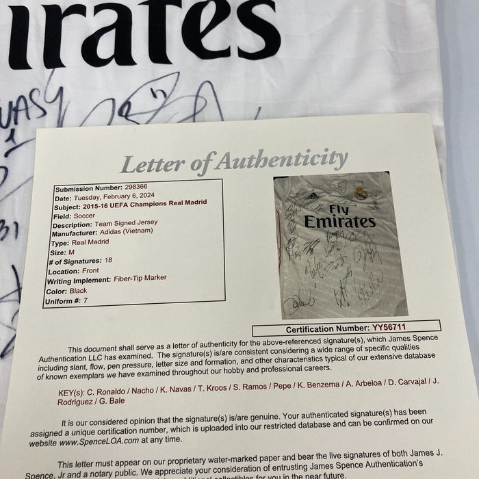 Cristiano Ronaldo 2015 Real Madrid UEFA Champs Team Signed Adidas Jersey JSA COA