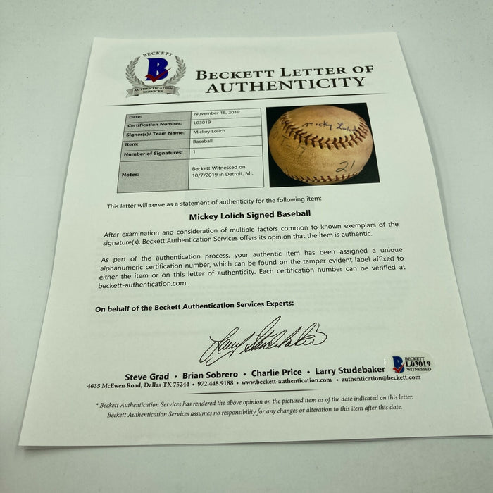 Mickey Lolich Signed Career Win No. 162 Final Out Game Used Baseball Beckett COA