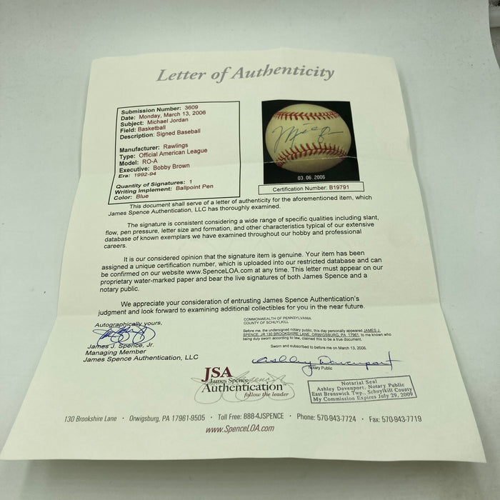 Michael Jordan Single Signed American League Baseball JSA COA