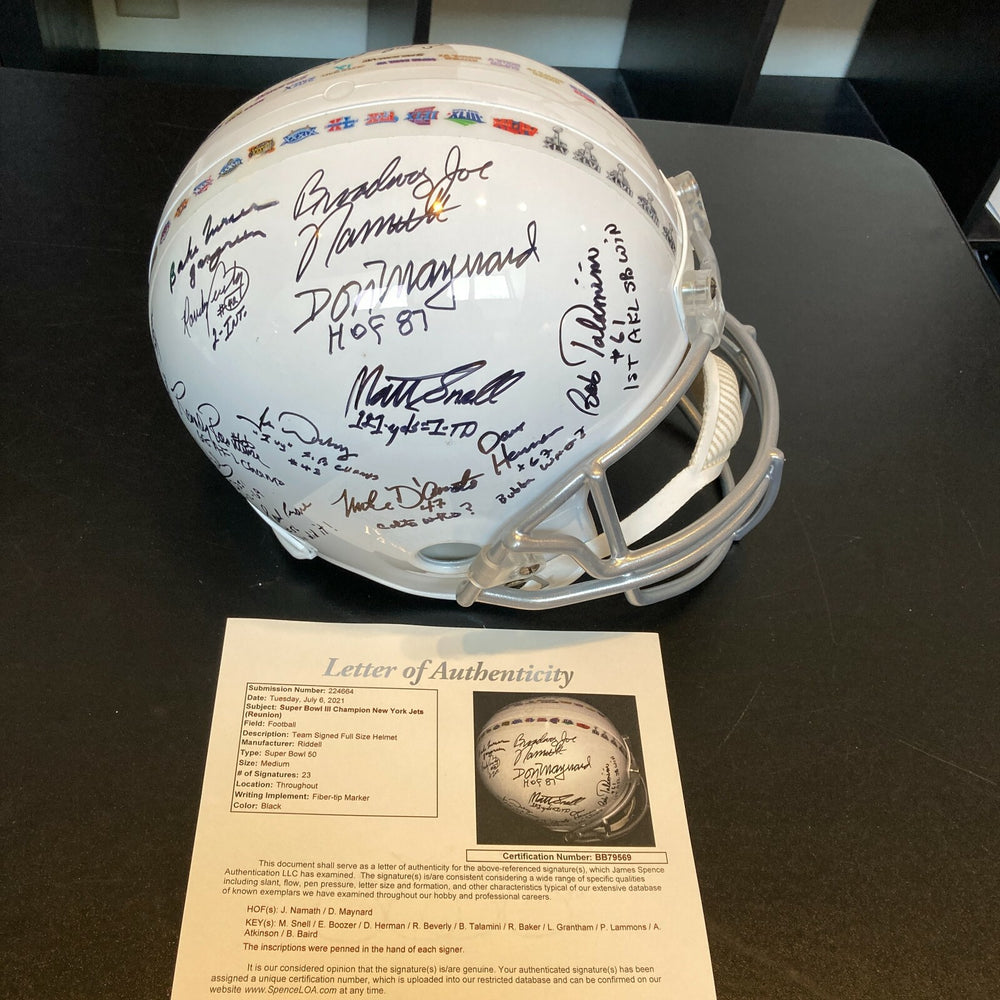 Beautiful 1969 New York Jets Team Signed Super Bowl Helmet With Inscriptions JSA