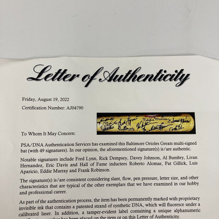 Baltimore Orioles HOF & Legends Multi Signed Baseball Bat 49 Sigs PSA DNA COA
