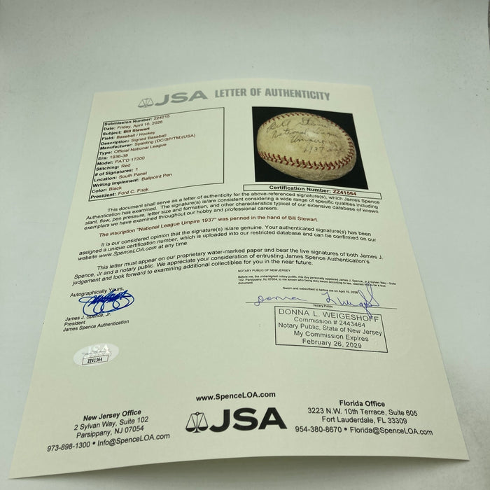 Bill Stewart Signed 1937 Baseball NHL HOF Chicago Blackhawks Stanley Cup JSA