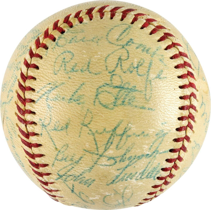 Ty Cobb Satchel Paige 1946 Yankees First Old Timers Day Signed Baseball JSA COA