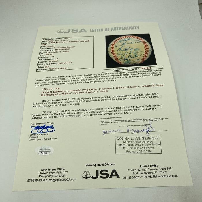 1986 New York Mets World Series Champs Team Signed Vintage NL Baseball JSA COA
