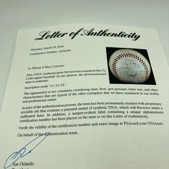 Beautiful Ty Cobb Single Signed Official American League Baseball PSA DNA COA