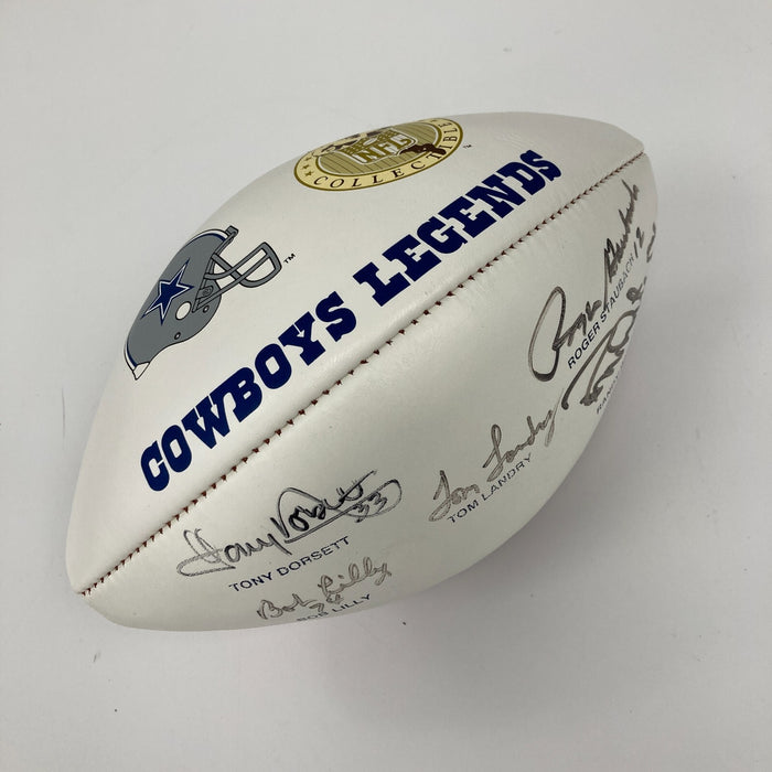 Dallas Cowboys Legends Signed Football Tom Landry Roger Staubach JSA COA