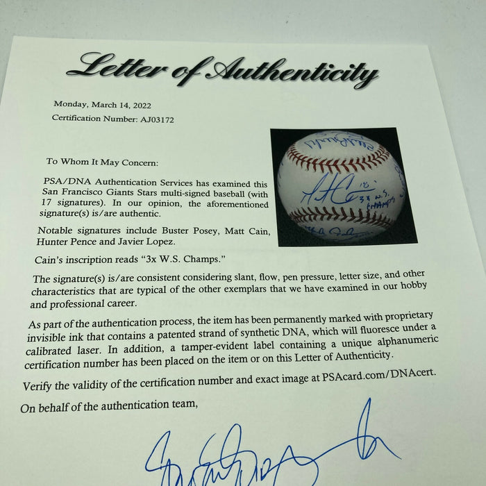 2012 San Francisco Giants World Series Champs Team Signed Baseball PSA DNA & JSA