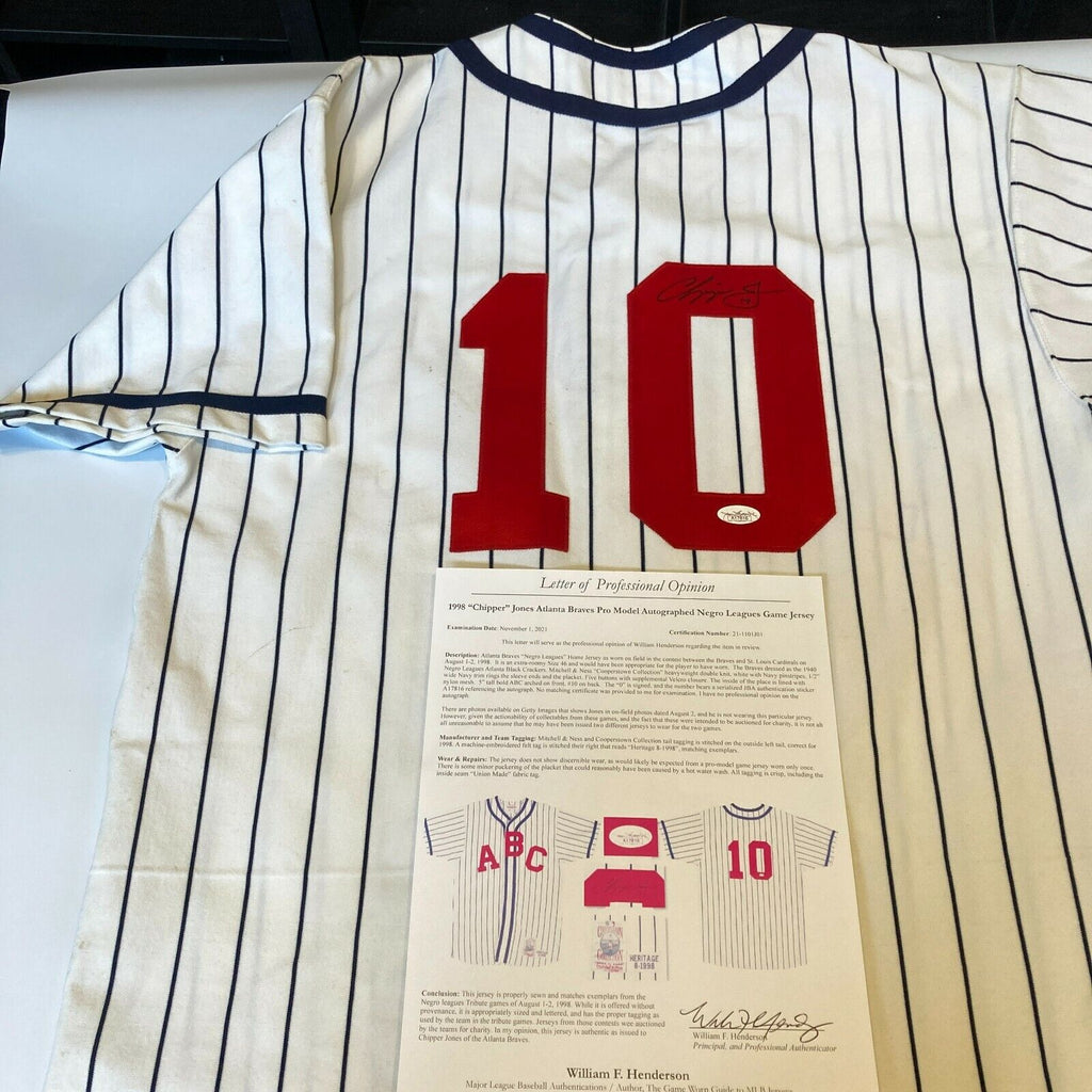 Chipper Jones Signed Game Issued Negro League Atlanta Black Crackers Jersey  JSA