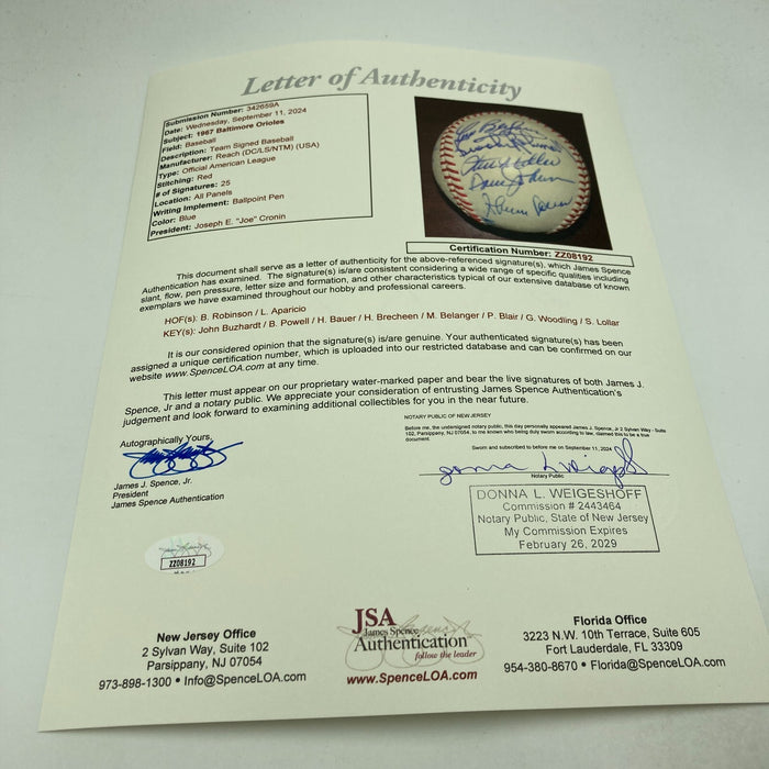 Beautiful 1966-67 Baltimore Orioles Team Signed Baseball JSA COA