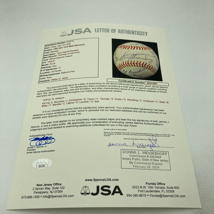 1962 New York Mets Inaugural Season Team Signed National League Baseball JSA COA