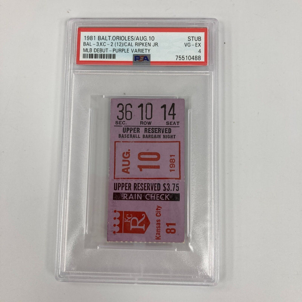 Cal Ripken Jr. MLB Debut Ticket August 10, 1981 PSA 4
