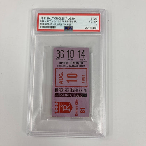 Cal Ripken Jr. MLB Debut Ticket August 10, 1981 PSA 4