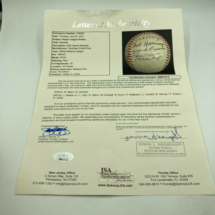 Willie Mays Josh Gibson Jr. Negro League Legends Signed Baseball JSA COA