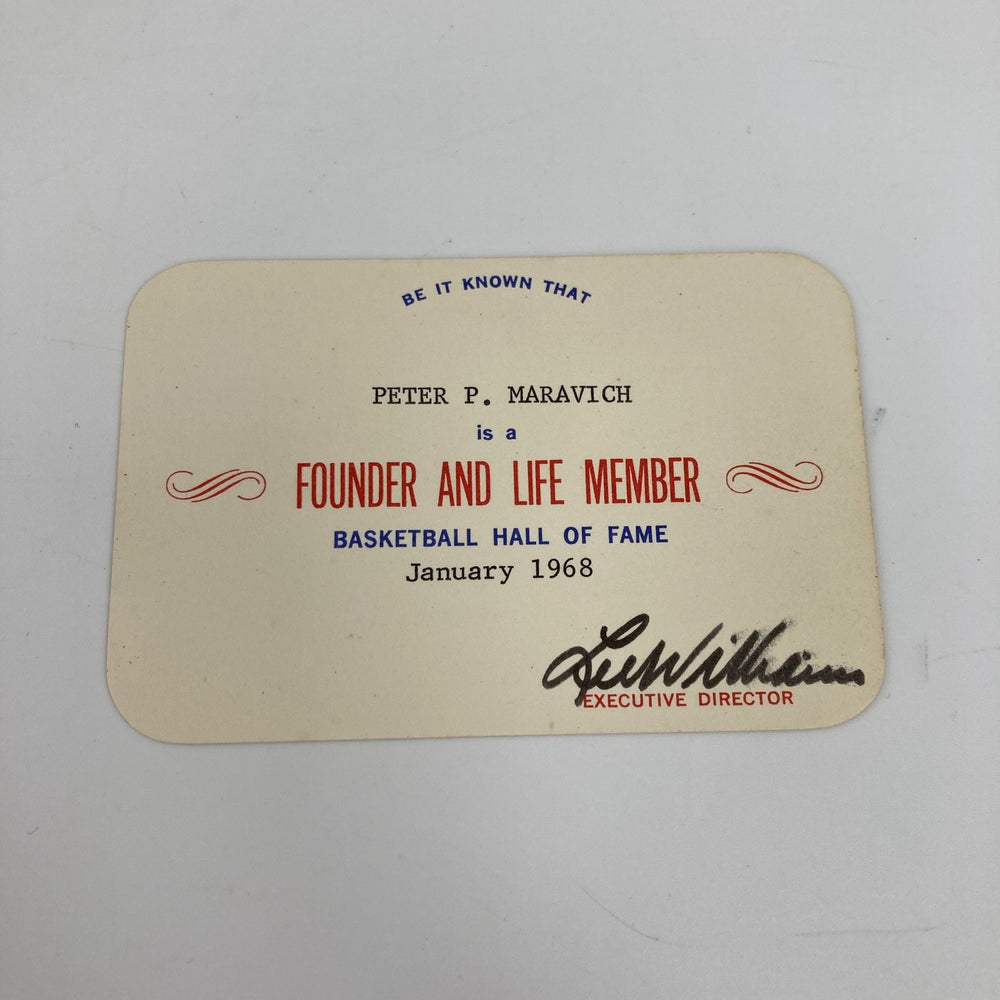 Incredible Pete Maravich Personal 1968 Basketball Hall Of Fame Lifetime Pass