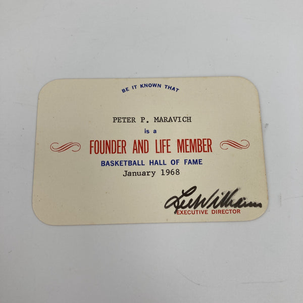 Incredible Pete Maravich Personal 1968 Basketball Hall Of Fame Lifetime Pass
