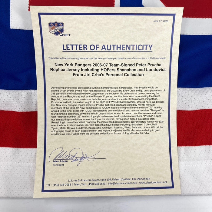 2006-2007 New York Rangers Team Signed Authentic Jersey JSA COA