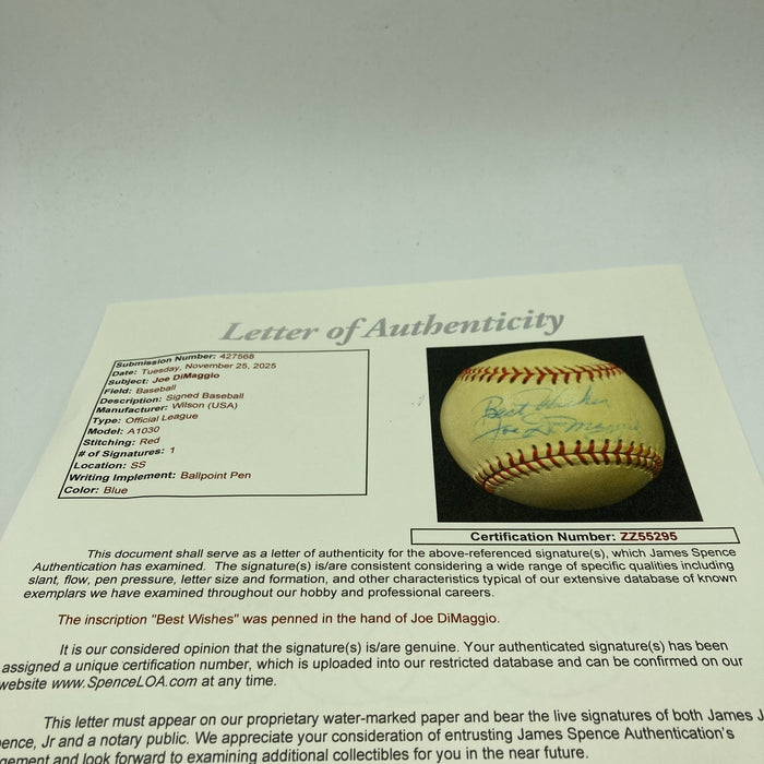 Vintage 1940's Joe Dimaggio Single Signed Baseball JSA COA