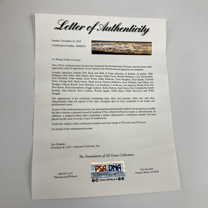 Hall Of Fame Multi Signed Bat Willie Mays Sandy Koufax Roy Campanella (43) PSA