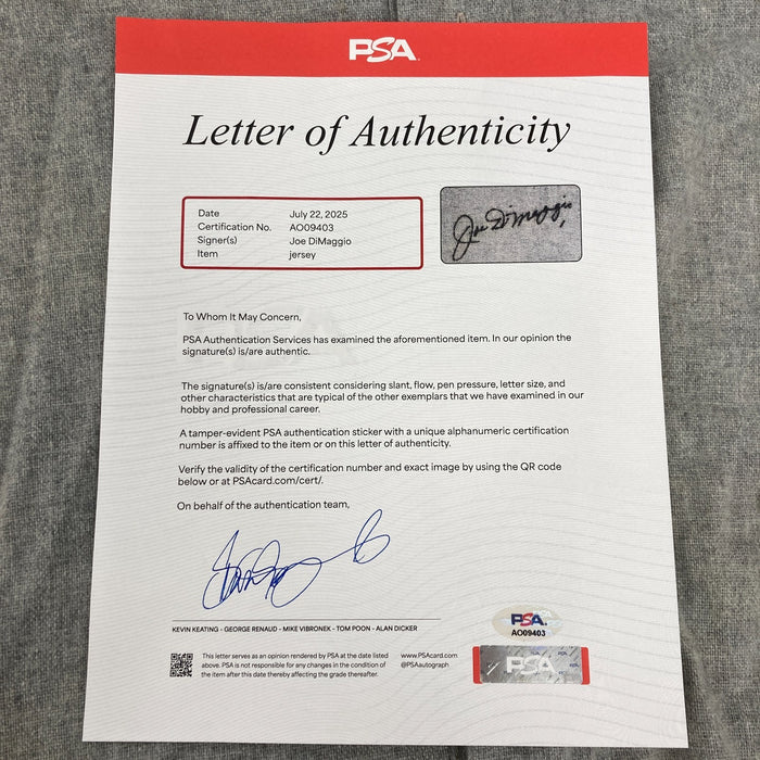 Joe Dimaggio Signed Autographed 1950's Baseball Jersey PSA DNA COA