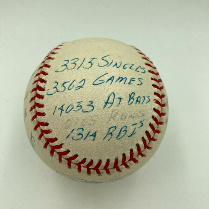 Pete Rose Signed Heavily Inscribed Career STAT Baseball Reggie Jackson COA