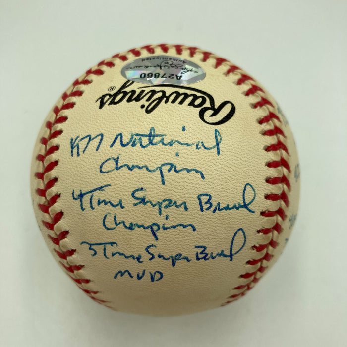 Joe Montana Signed Heavily Inscribed Career STAT Baseball Reggie Jackson COA