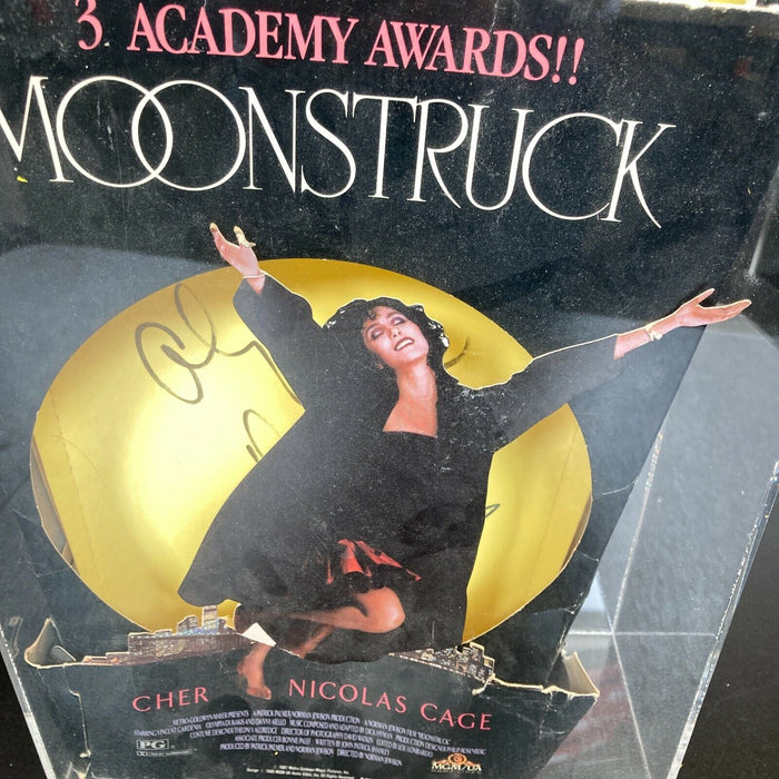 Cher & Nicolas Cage Moonstruck Cast Signed Original Advertising Display JSA COA