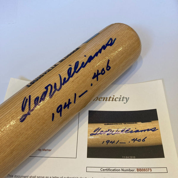 Beautiful Ted Williams "1941-.406" Signed Game Model Baseball Bat MINT JSA COA