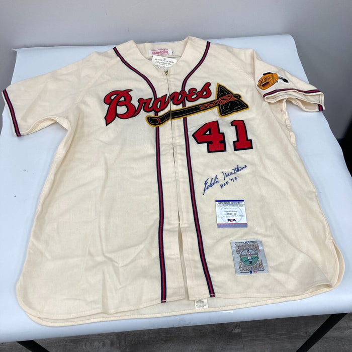 Beautiful Eddie Mathews "Hall Of Fame 1978" Signed Authentic Braves Jersey PSA