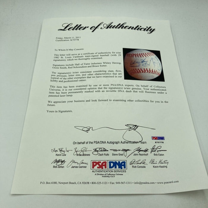 1982 St. Louis Cardinals World Series Champs Team Signed Baseball PSA DNA