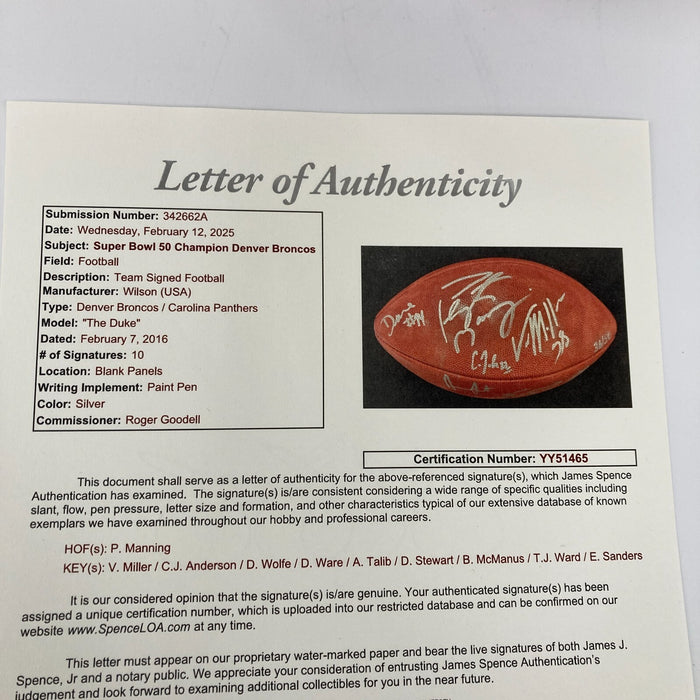 2015 Denver Broncos Super Bowl 50 Champs Team Signed NFL Football JSA COA