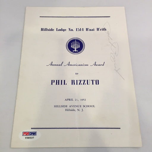 1952 Phil Rizzuto Signed Autographed B'nai Brith Awards Program PSA DNA
