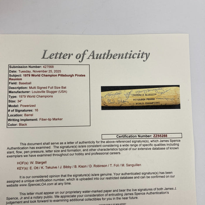 1979 Pittsburgh Pirates World Series Champs Team Signed Baseball Bat JSA COA