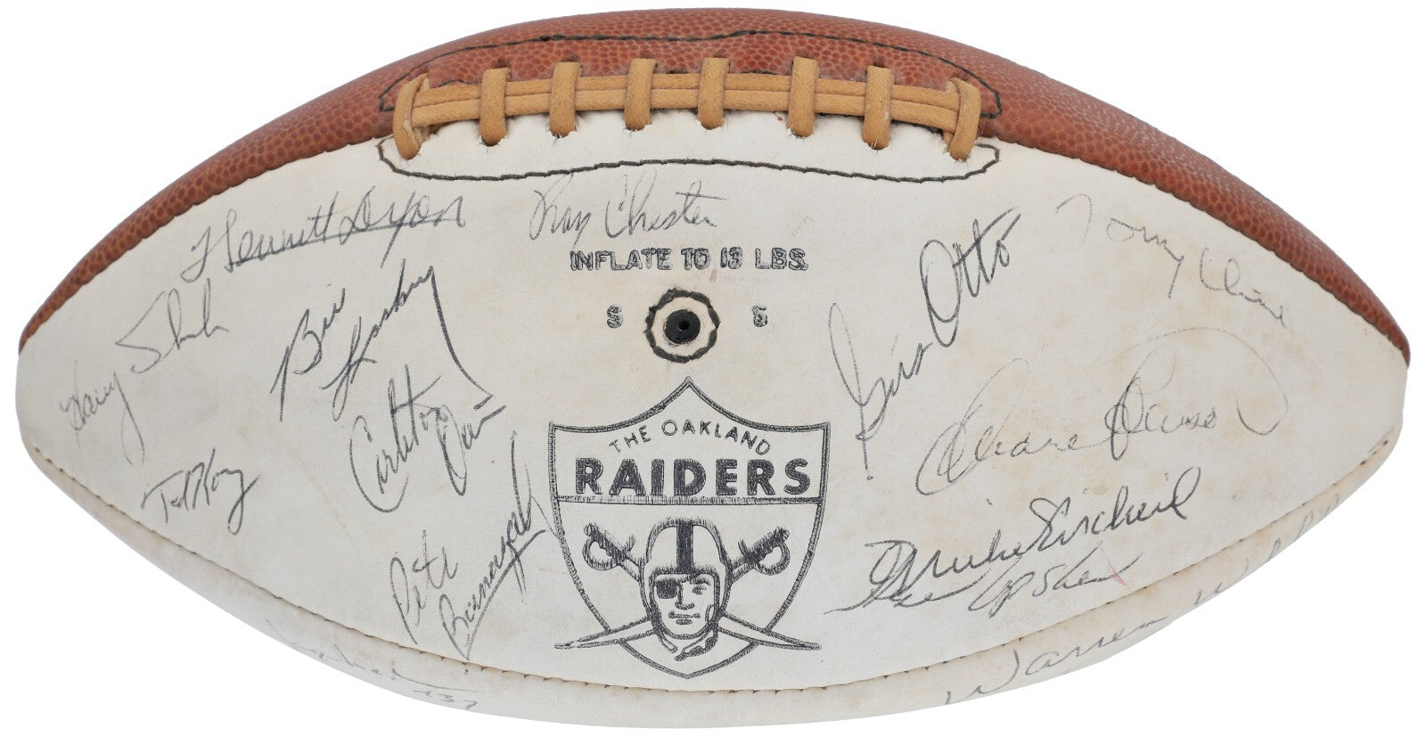 1970 Oakland Raiders Team Signed Spalding AFL Vintage Football Beckett COA